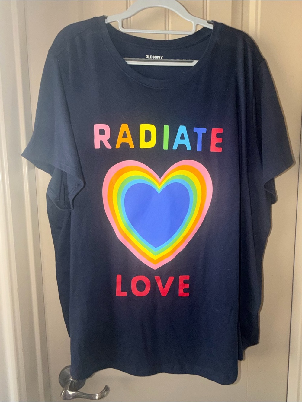 Old Navy "Radiate Love" Navy Rainbow Heart Tee